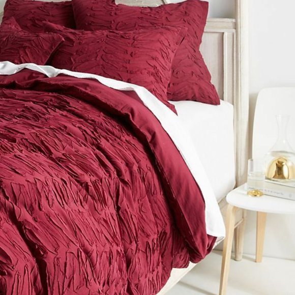 Anthropologie Bedding Anthropologie Red Ruffled King Duvet Cover
